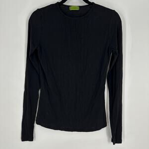 Velvet by Graham & Spencer Black Long Sleeve USA Wool Blend Y2K Blouse Womens Md